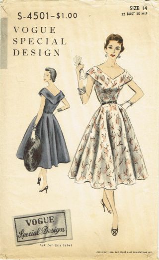 1950s Vogue Special Design Vintage Sewing Pattern S - 4501 Sz 32 Cocktail Dress