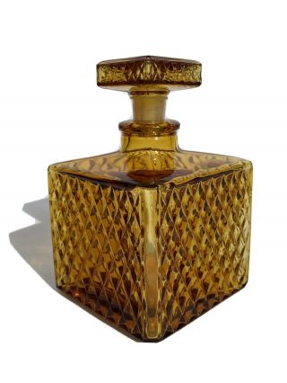 Amber Glass Diamond Cut Square Bottle Decanter With Top