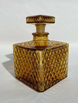 Amber Glass Diamond Cut Square Bottle Decanter with top 2