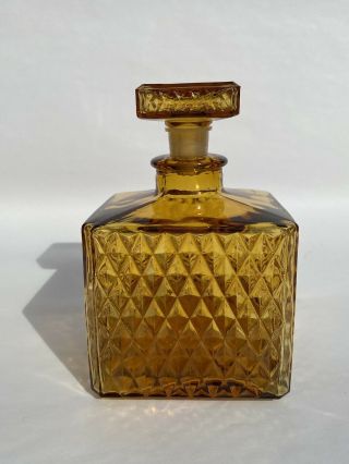 Amber Glass Diamond Cut Square Bottle Decanter with top 3