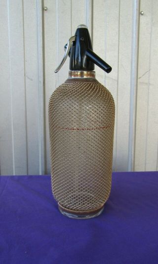 Soda Syphon Glass Bottle Gold Mesh Merkuria Kovocas Bar,  Man Cave Vintage