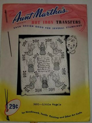 Transfer Pattern Aunt Marthas Vtg Embroidery Needlepoint 3693 Little Angel Pray