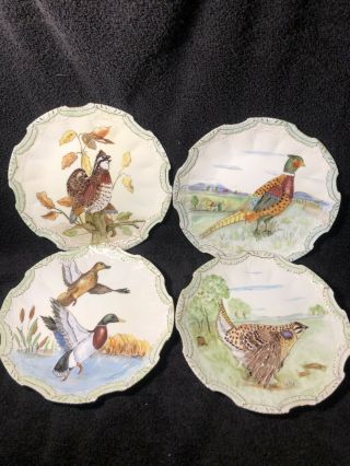 4 Vintage Handpainted Signed Wild Game Fowl Bird Decor Plates 1970