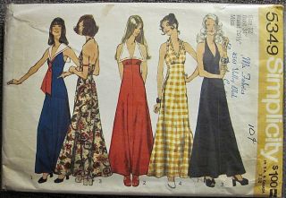 Vintage 1972 Simplicity Halter Backless Long Dress 4 Styles Pattern 5349 Sz 12