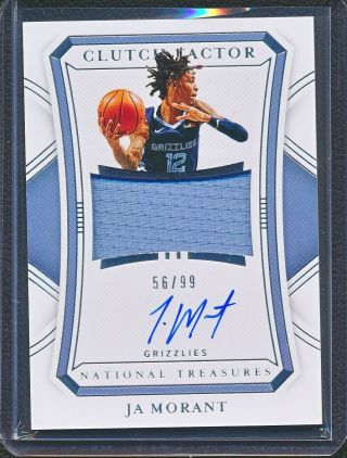 2020 - 21 National Treasures Ja Morant Clutch Factor Jersey Auto 56/99 2nd Year 2a