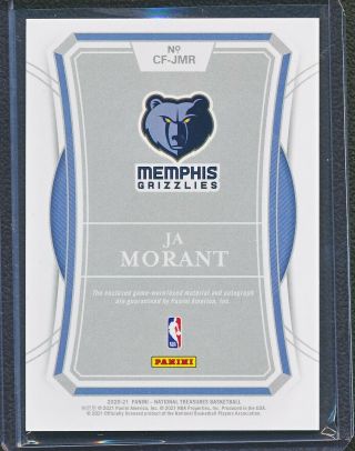 2020 - 21 National Treasures Ja Morant Clutch Factor Jersey Auto 56/99 2nd Year 2A 2