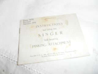 Vintage Singer Ball Bearing Pinking Attachment Instruction Booklet