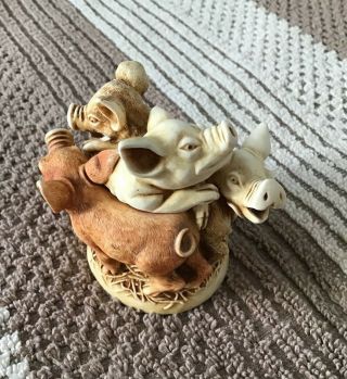 Vintage Harmony Kingdom Hog Heaven Treasure Jest Figurine Pigs Removable Lid
