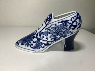 Vintage Seymour Mann Fine China Porcelain Heel Shoe Blue And White Planter Vase