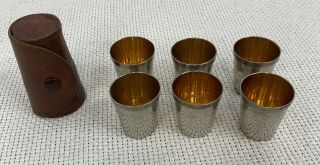 (6) Vintage Germany Silver Tone Shot Glasses With Leather Case