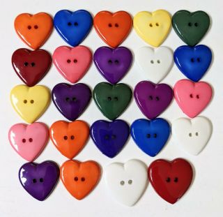 Vintage Heart Buttons Rainbow Colors Set Of 24,  1 ",  80s/90s