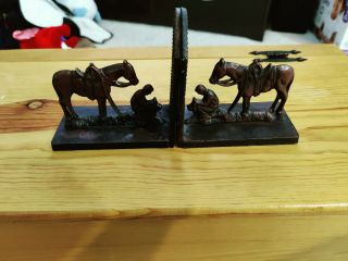 Vintage Solid Western Horse,  Cowboy,  Cross Figurine Bookends