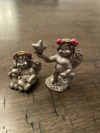 Vintage Miniature Pewter Angel Cherub Figurines Spoontiques