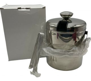Stainless Steel Ice Bucket With Lid And Tongs 6” X 6” Strainer