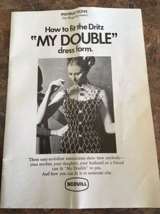 Vintage Instructions Booklet Dritz " My Double " Dress Form Model A Wire 1960’s