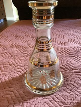 Vintage Mid - Century Modern Gold And Clear Glass Stripped Bar Decanter