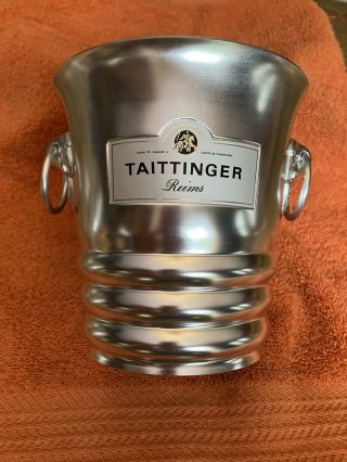 Vintage Taittinger Reims Champagne Ice Bucket Aluminum Made in France 3