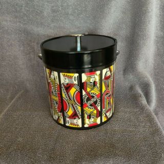 Vtg Thermo - Serv Ice Bucket.  Playing Card Design.  Great For A Card Party