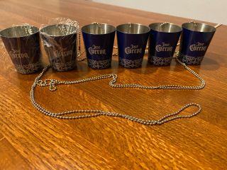 6 Jose Cuervo Metal Shot Glasses With Necklace Blue Tequila Glass Barware