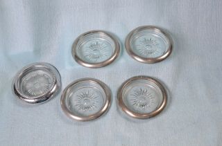 Set Of 4 Vintage Leonard Silver Plate & Crystal Coasters Made In Italy,  1 Coast