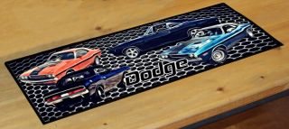 Dodge Challenger Charger Classic Car Large Bar Mat Runner Rubber Backed
