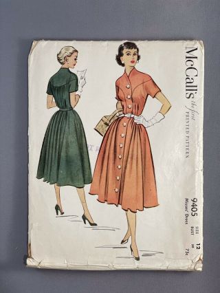 Vintage 1953 Mccalls Cut Sewing Pattern 9405 Dress Size 12 Bust 30