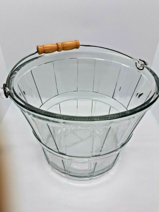 Vintage Anchor Hocking Glass Ice Bucket With Wooden Handle Signed