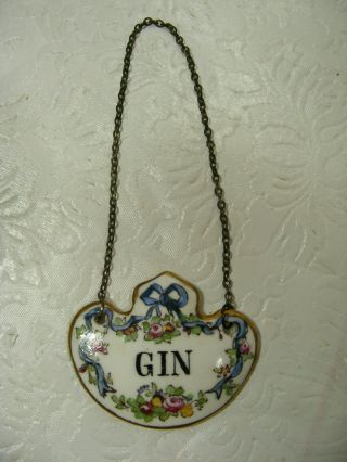 Crown Staffordshire Porcelain Decanter Label Chain Tag Gin