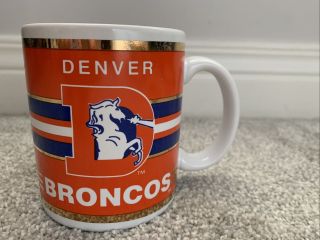 Vintage Nfl Denver Broncos Coffee Mug Cup Retro Helmet Logo Gold Trim