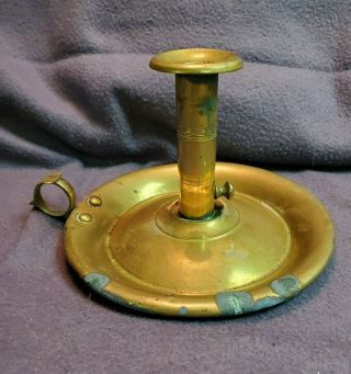 Vintage Brass Push Up Chamber Candle Stick Holder Finger Loop