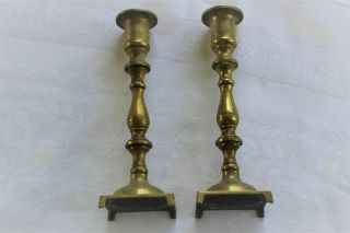 Vintage Solid Brass Candlestick Holders - 7 1/2 " With Square Footed Base
