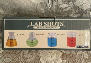Chemistry Science Lab Set Of 4 Equipment Shaped Shot Glasses Drinking