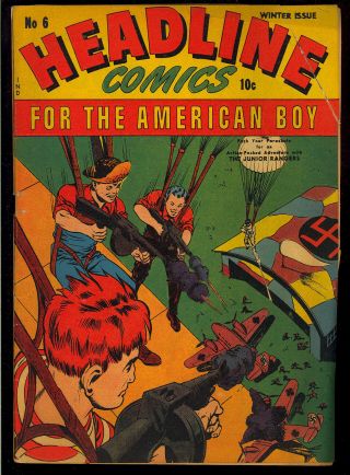 Headline Comics 6 Hitler Story Nazi Wwii War Cover Prize Comic 1943 Gd -