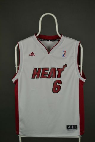 Miami Heat Basketball Jersey Shirt Adidas White Size Youth L Lebron James 6