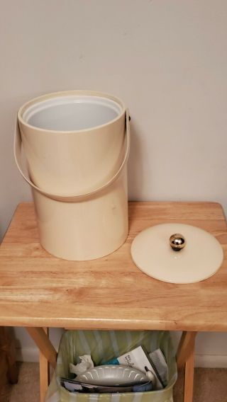 Vintage 60s Georges Briard Tall Ice Bucket.  Cream Colored.  12.  25 