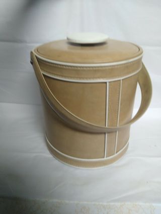 Vintage Signed George Briard Ice Bucket Tan Faux Leather
