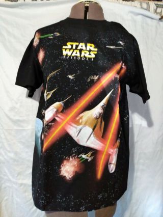 Vintage 90s Star Wars Movie T - Shirt All Over Print Tee Rare Episode 1.  Size M