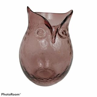 Murano Style Art Glass Owl Vase Honey Comb Pattern Hand Blown With Applied Eyes 3