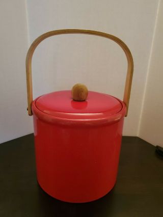 Vintage Mcm Shiny Red Vinyl Ice Bucket Signed Georges Briard Usa /c