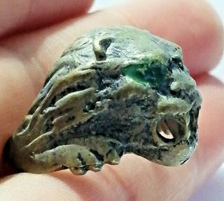 Ancient Bronze Ring Lion Head Roman Legionary Artifact Authentic
