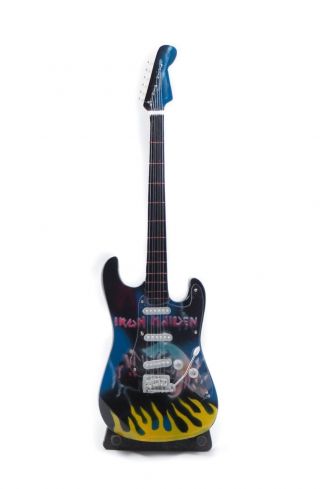 Miniature Guitar Iron Maiden Guitar On Stand.  Includes Case