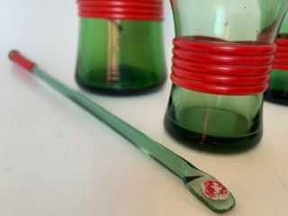 Mid Century Modern Vintage Cocktail Set Green Glass Wrapped In Red 3