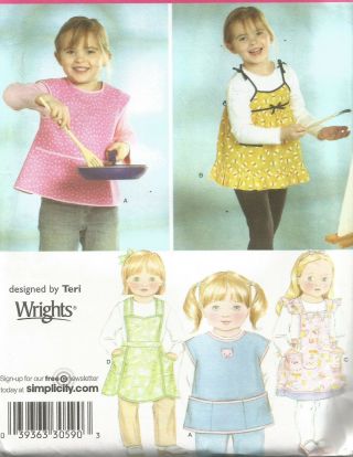 3802 Simplicity Sewing Pattern Uncut Girls Aprons 4 Styles Childs Size 3 4 5 6 7