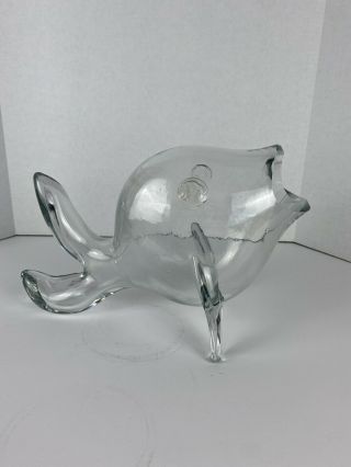 Glass Fish Carafe Mid Century Modern Vase 8” X 12” Decanter Clear Whale Blenko