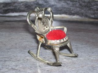 Vintage Metal Miniature Rocking Chair Pin Cushion Japan.  Look