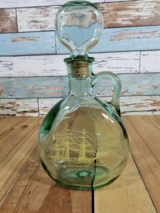 1971 Old Fitzgerald Old Ironsides Whiskey Decanter 4/5qt Glass Bottle