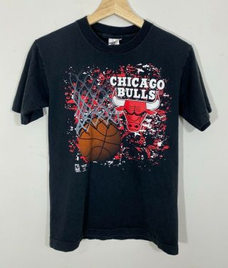 Vtg 90s Chicago Bulls T - Shirt Made In Usa Single Stitch Youth L Nba Jordan