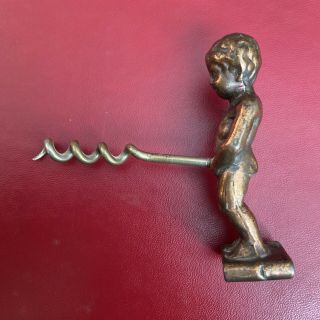 Great Old Vintage Brass Corkscrew " Peeing Boy " Brussels Bruxelles Manneken Pis