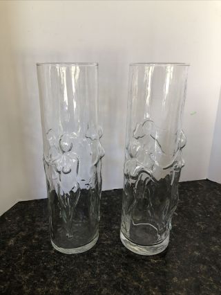 2 Vintage Libbey Cocktail Tall Drinking Glasses Nude Dancing Lady Woman Vase