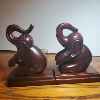 Vintage Carved Elephant Bookends Dark Wood Wooden Book Ends Statues Indonesia
